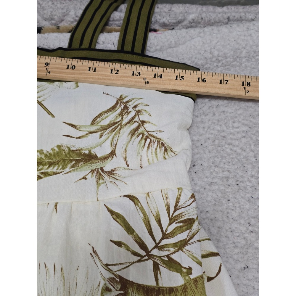 By The River Tropical Palm Print Tiered Midi Dress Olive Green Cream Medium - Picture 9 of 13